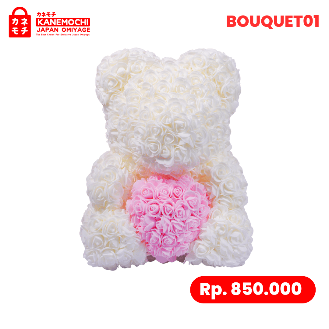 Varian TEDDY BEAR ROSE BOUQUET  (VARIASI LOVE) CREAM LOVE PINK dari Tokyo Heart Blossom Bouquet - SURPRISE ULANG TAHUN...
