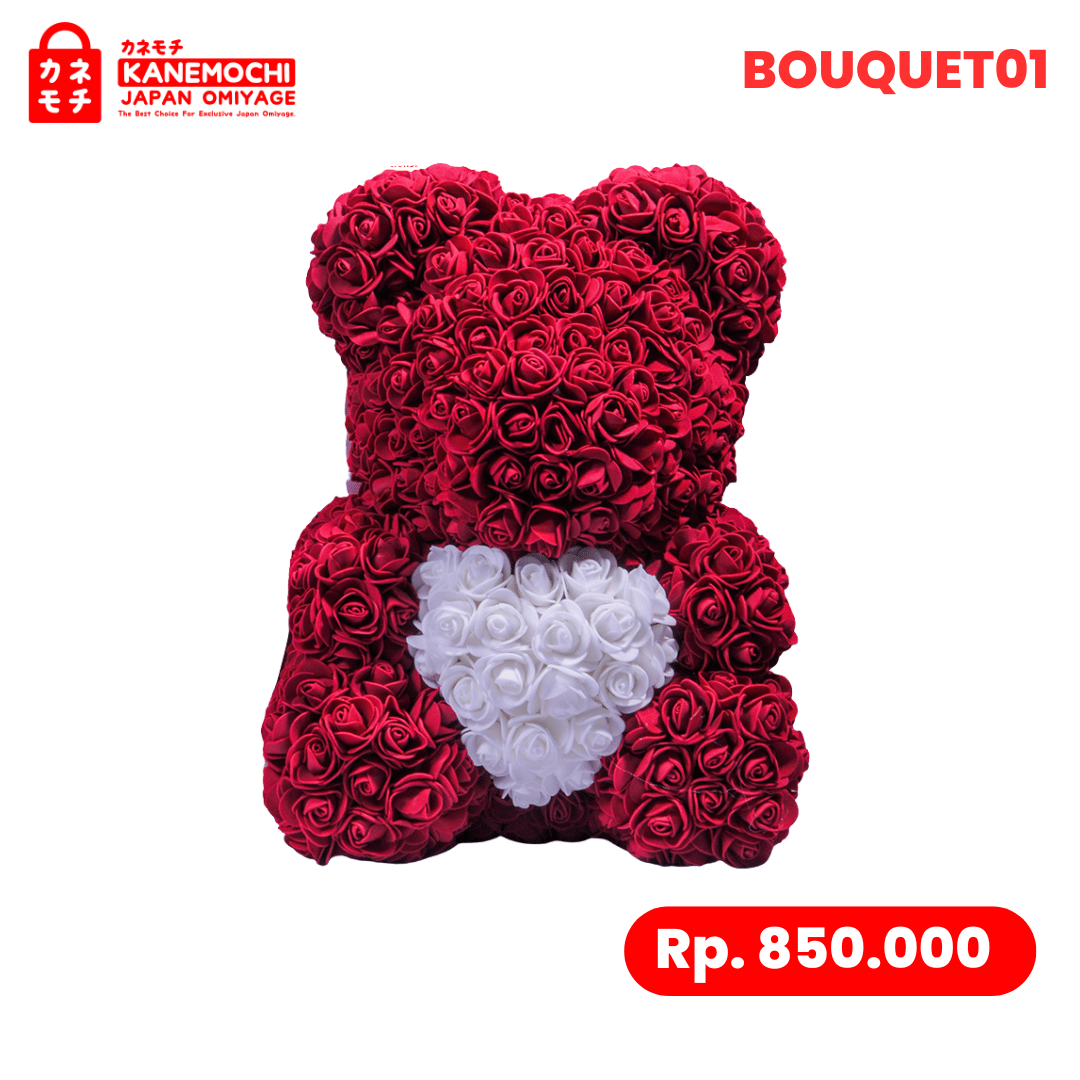 Varian TEDDY BEAR ROSE BOUQUET  (VARIASI LOVE) MAROON dari Tokyo Heart Blossom Bouquet - SURPRISE ULANG TAHUN...