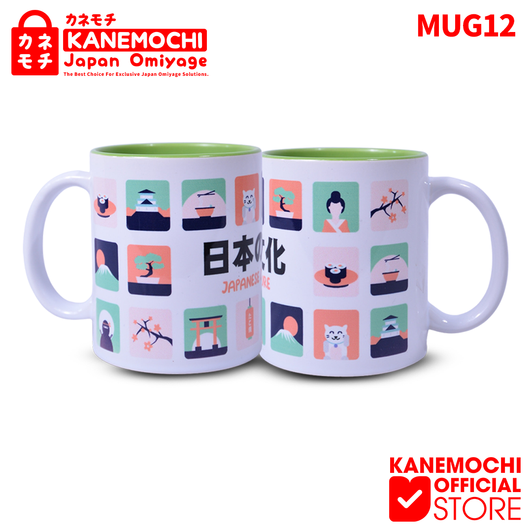 Varian JAPAN BUNKA dari KANEMOCHI MUG KERAMIK WHITE SOUVENIR GELAS KHAS JE...