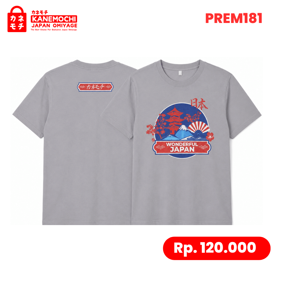 Varian KAOS PREMIUM WONDERFUL JAPAN (CHARCOAL) dari PRESTIGE COLLECTION TEE STONE EDITION MOTIF WONDER...