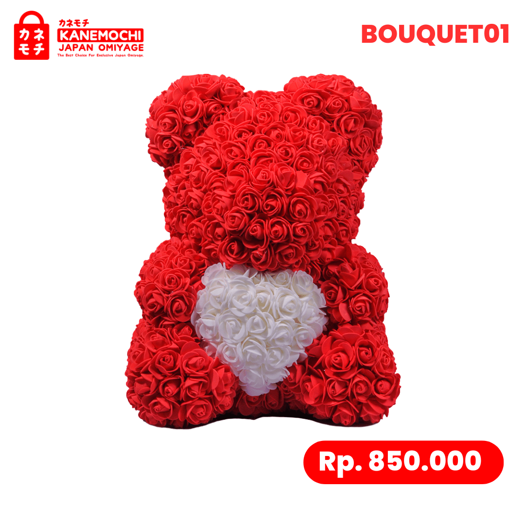 Varian TEDDY BEAR ROSE BOUQUET  (VARIASI LOVE) MERAH dari Tokyo Heart Blossom Bouquet - SURPRISE ULANG TAHUN...
