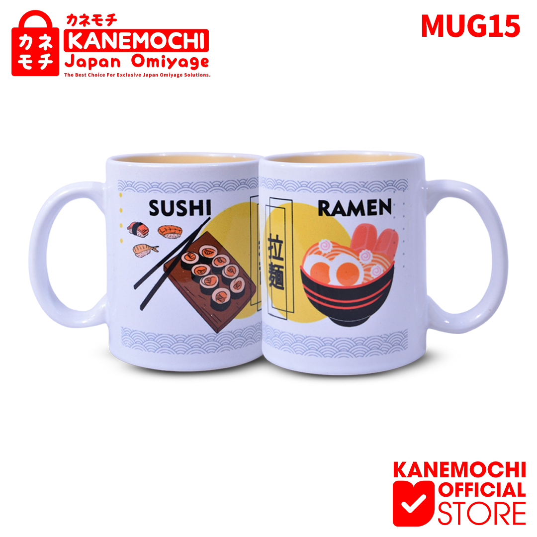 Varian SUSHI RAMEN dari KANEMOCHI MUG KERAMIK WHITE SOUVENIR GELAS KHAS JE...