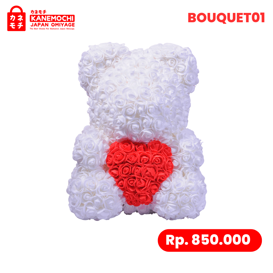 Varian TEDDY BEAR ROSE BOUQUET (VARIASI LOVE) PUTIH dari Tokyo Heart Blossom Bouquet - SURPRISE ULANG TAHUN...