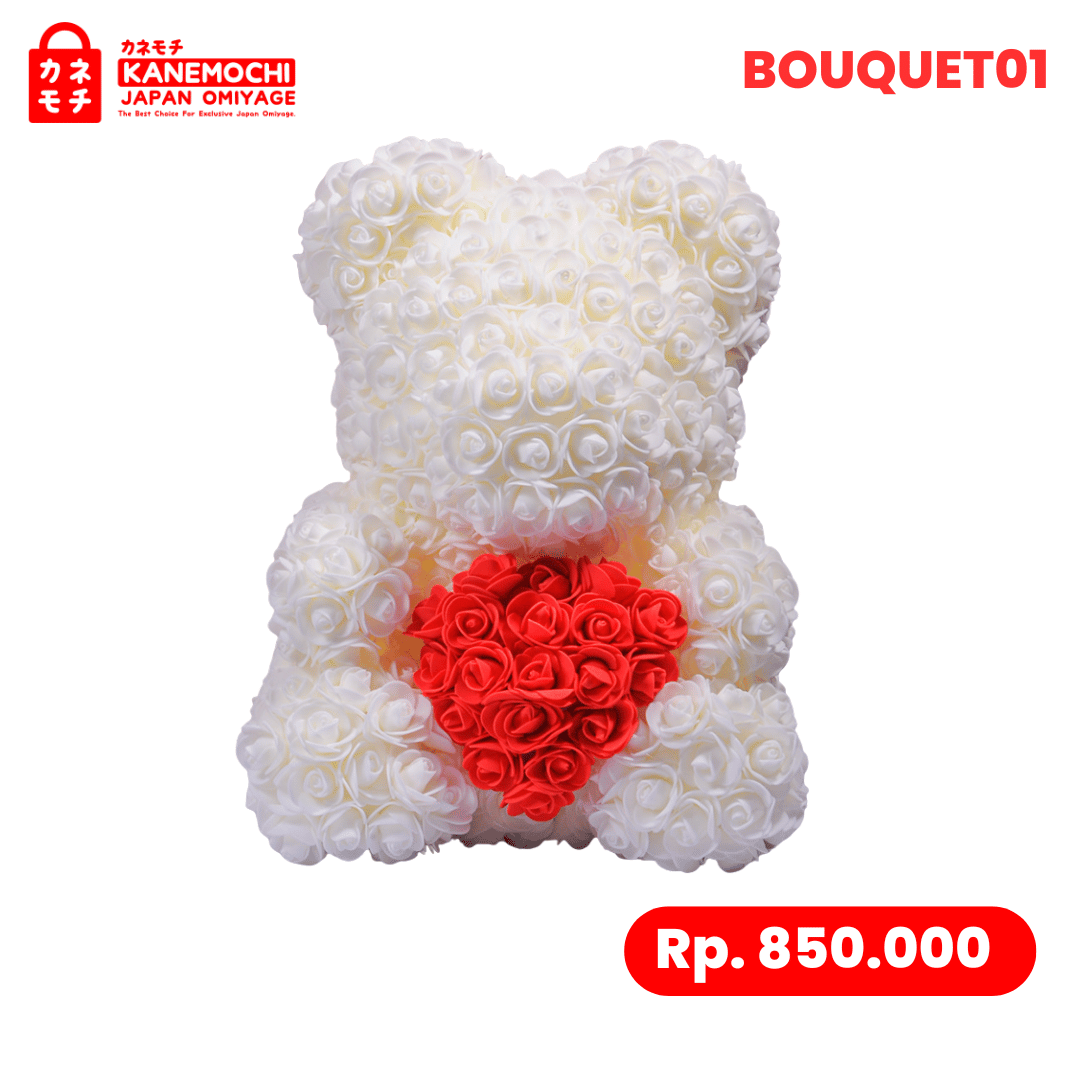 Varian TEDDY BEAR ROSE BOUQUET  (VARIASI LOVE) CREAM LOVE MERAH dari Tokyo Heart Blossom Bouquet - SURPRISE ULANG TAHUN...