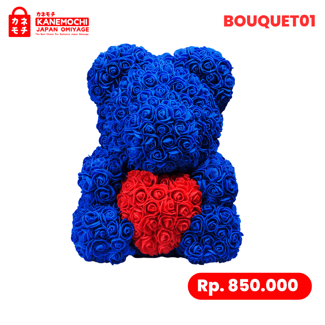 Varian TEDDY BEAR ROSE BOUQUET  (VARIASI LOVE) BIRU dari Tokyo Heart Blossom Bouquet - SURPRISE ULANG TAHUN...