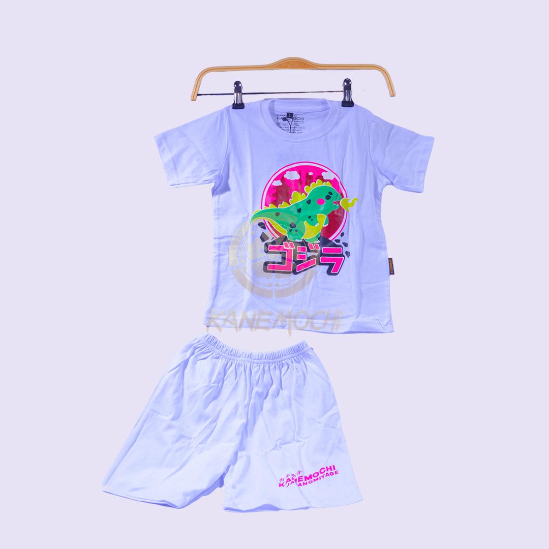 Varian GODZILLA WHITE S dari KANEMOCHI T-SHIRT - KANEMOCHI KAOS ANAK MOTIF JEPA...