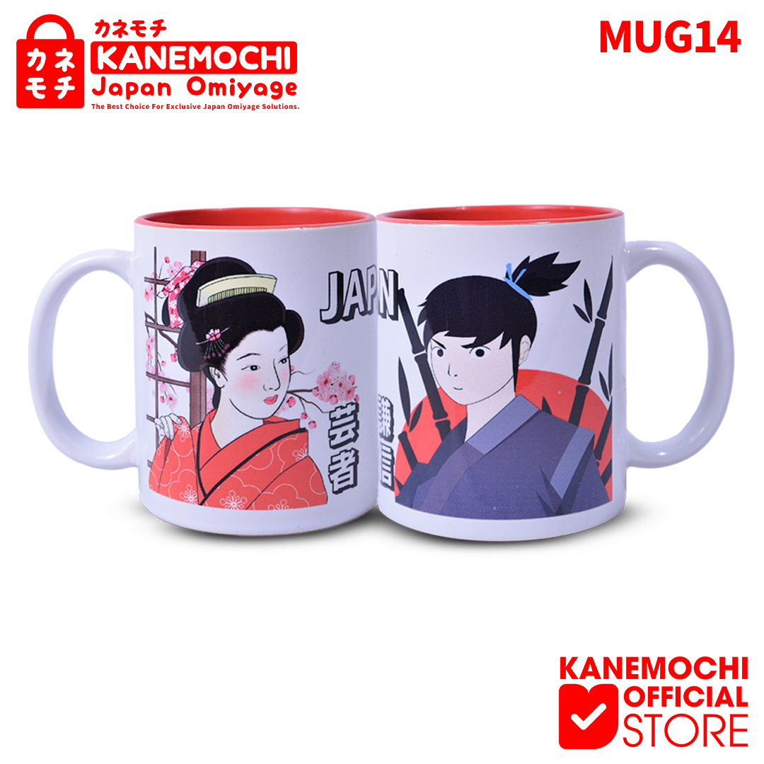 Varian GEISHA KENSHIN dari KANEMOCHI MUG KERAMIK WHITE SOUVENIR GELAS KHAS JE...
