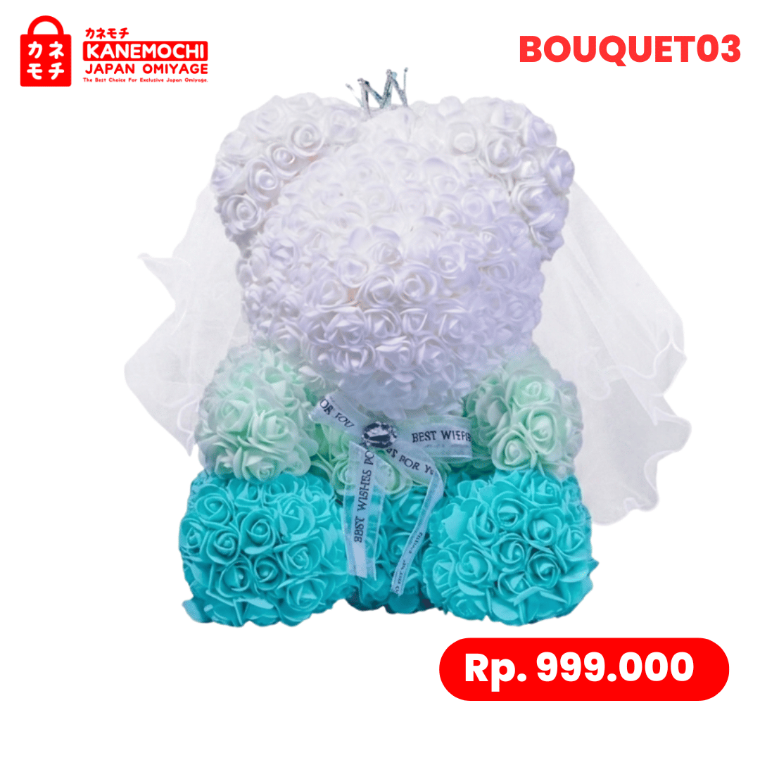 Varian TEDDY BEAR ROSE BUKET (VARIASI PENGANTIN) WHITE&BLUE dari Kyoto Bridal Blossom (VARIASI PENGANTIN) - TEDDY B...