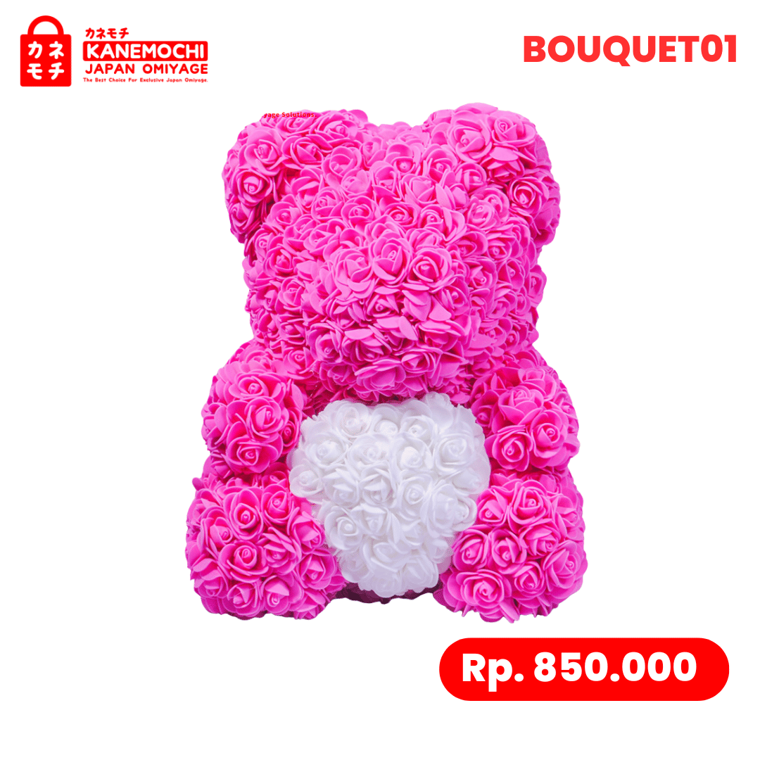 Varian TEDDY BEAR ROSE BOUQUET  (VARIASI LOVE) PINK dari Tokyo Heart Blossom Bouquet - SURPRISE ULANG TAHUN...