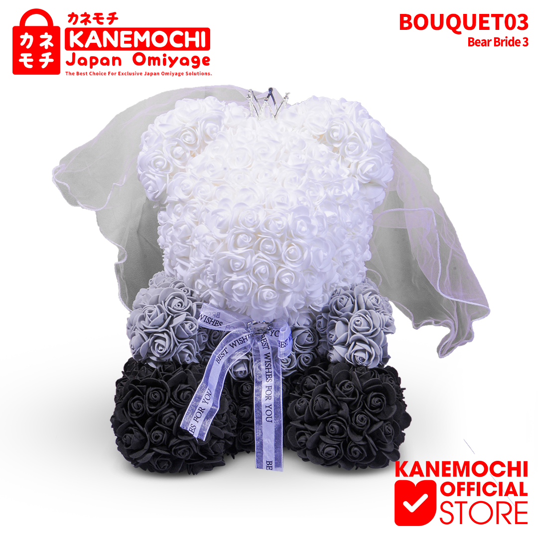 Varian TEDDY BEAR ROSE BUKET (VARIASI PENGANTIN) WHITE-GREY-BLACK dari KANEMOCHI TEDDY BEAR ROSE BOUQUET - KANEMOCHI TEDD...
