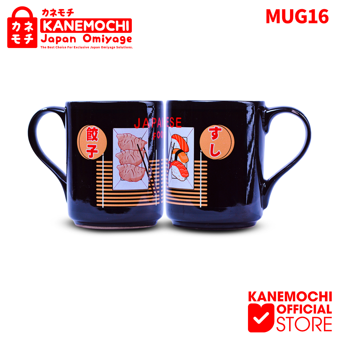 Varian GYOUZA SUSHI dari KANEMOCHI MUG KERAMIK BLACK SOUVENIR GELAS KHAS JE...